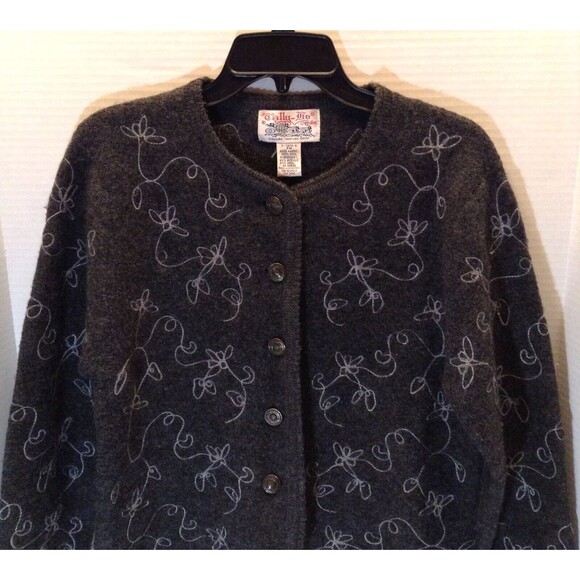 VTG Wool Cardigan Women PM Gray Sweater Ditsy Button Cottage Prairie Boho 90s - Picture 4 of 8